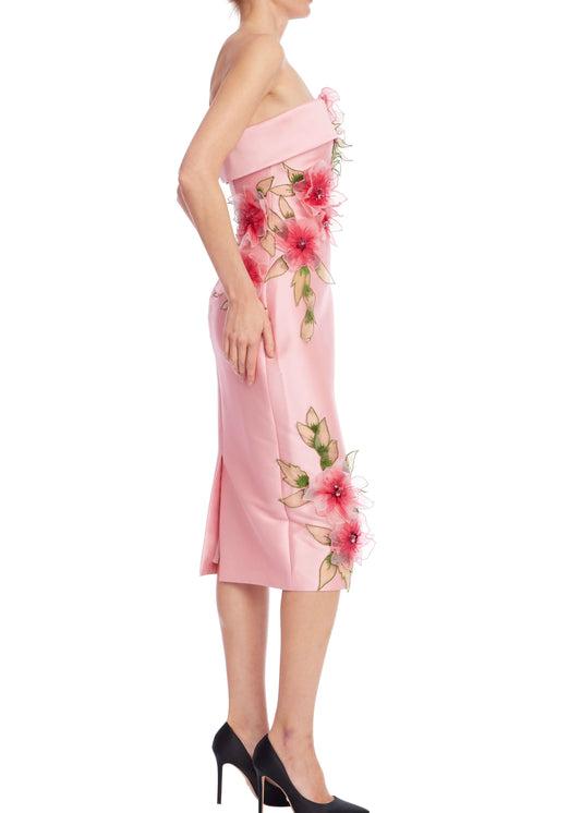 Strapless Floral Midi Dress