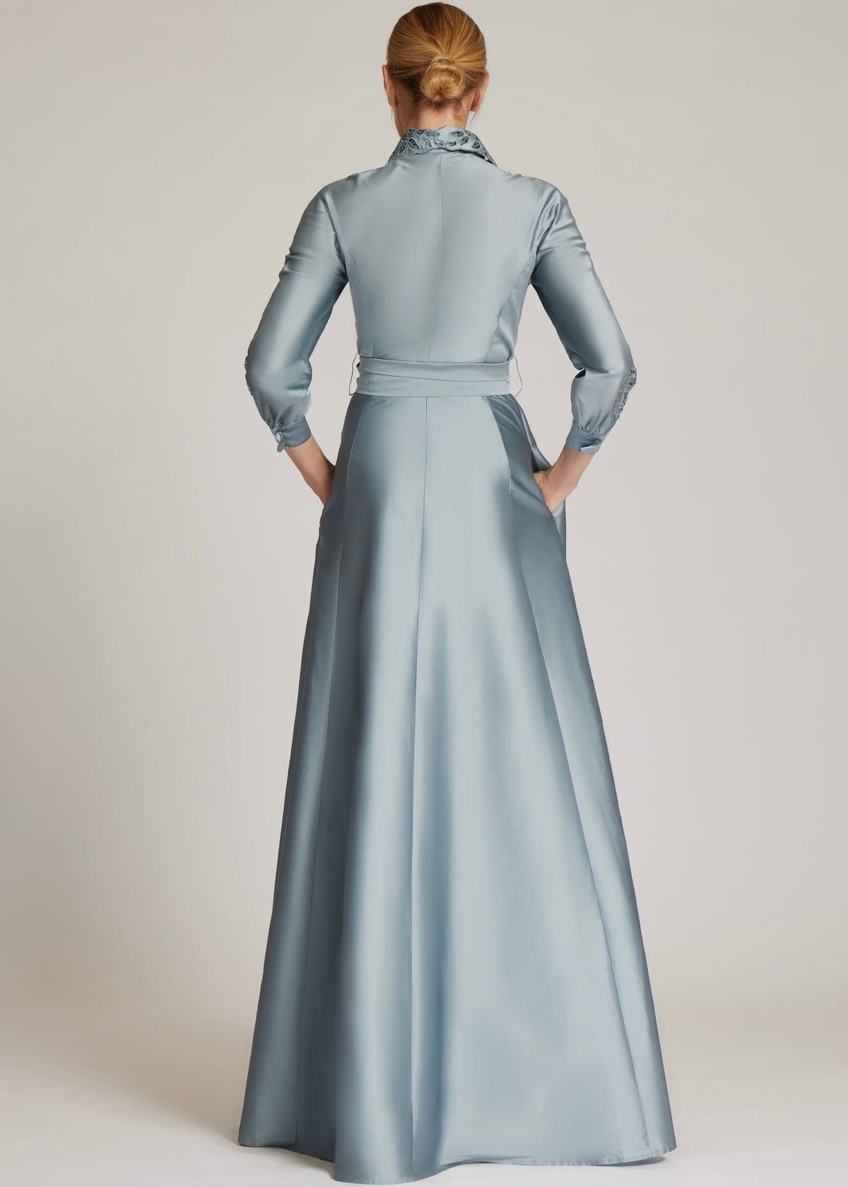 Taffeta Shirt Dress with Eyelet Sleeve
