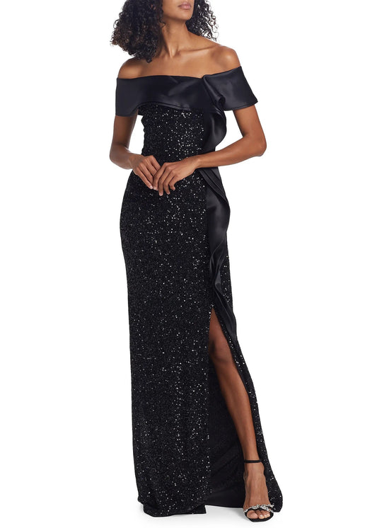 Sequin Organza Ruffle Gown