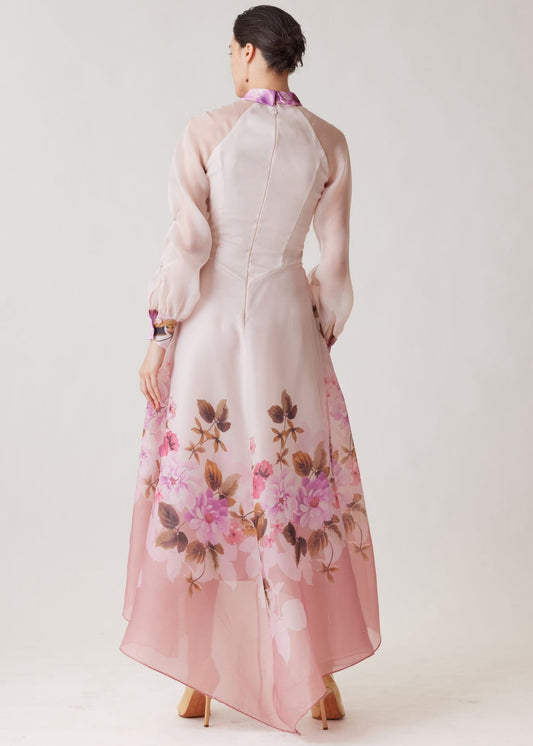 Organza Jewel Button High Low Hem Shirt Dress