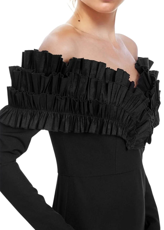 Pleated Off The Shoulder Gown