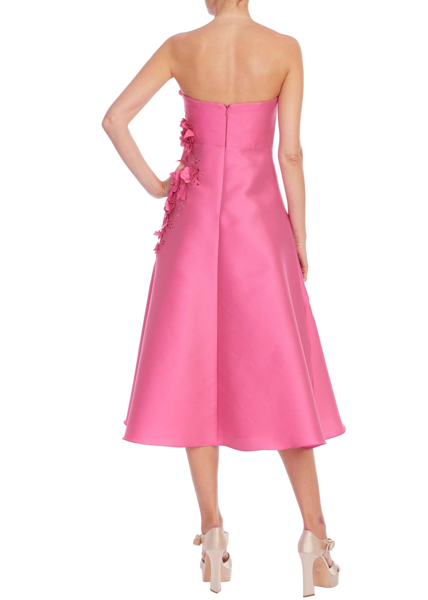 Strapless Floral Trim A-Line Midi Dress