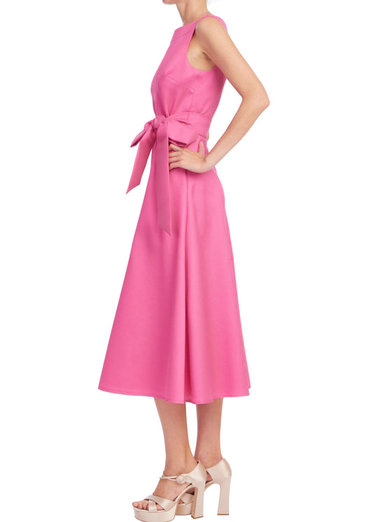 Boatneck Pebble Gazar A-Line Midi Dress