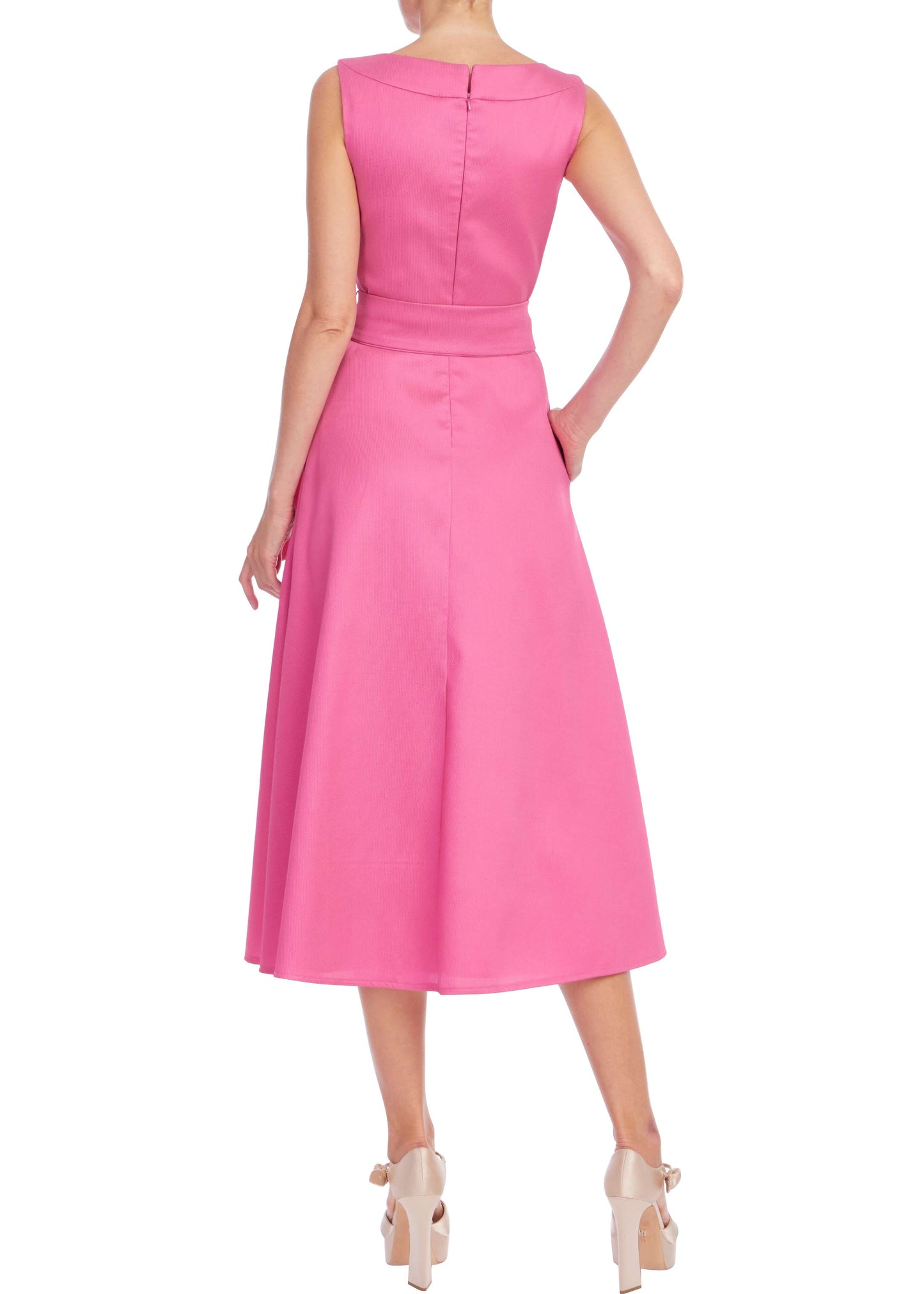 Boatneck Pebble Gazar A-Line Midi Dress