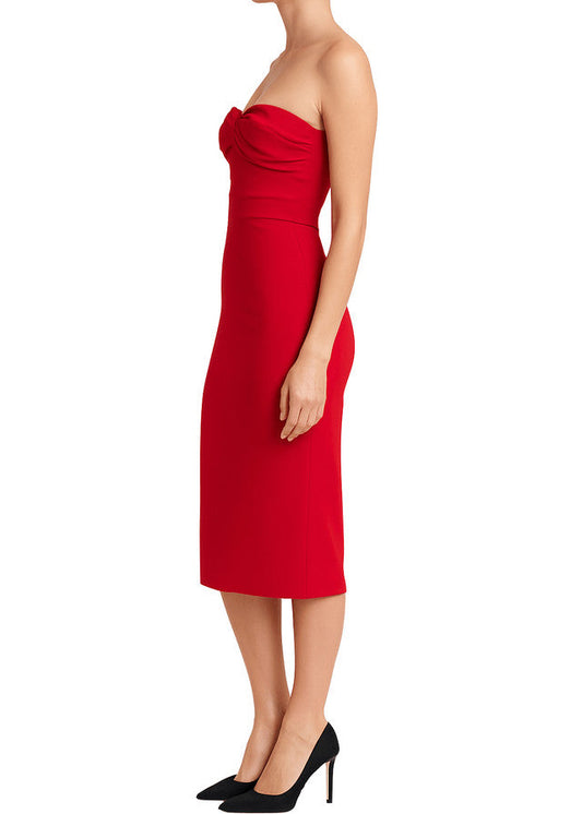 Strapless Crepe Sheath Dress with Twist Front Detail
