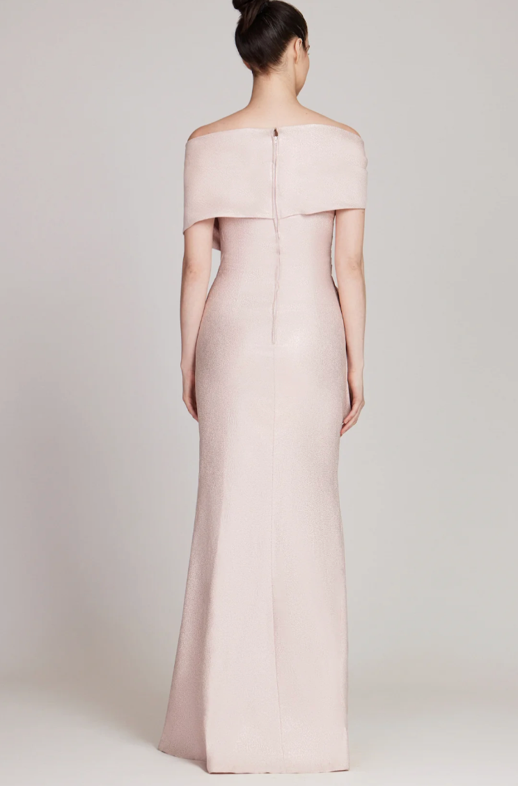 Metallic Stretch Jacquard Asymmetric Gown