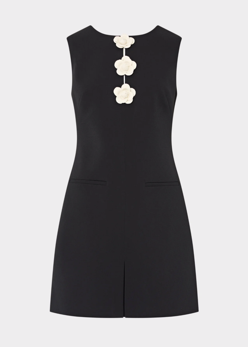 Saylor Camellia Appliqué Crepe Mini Dress