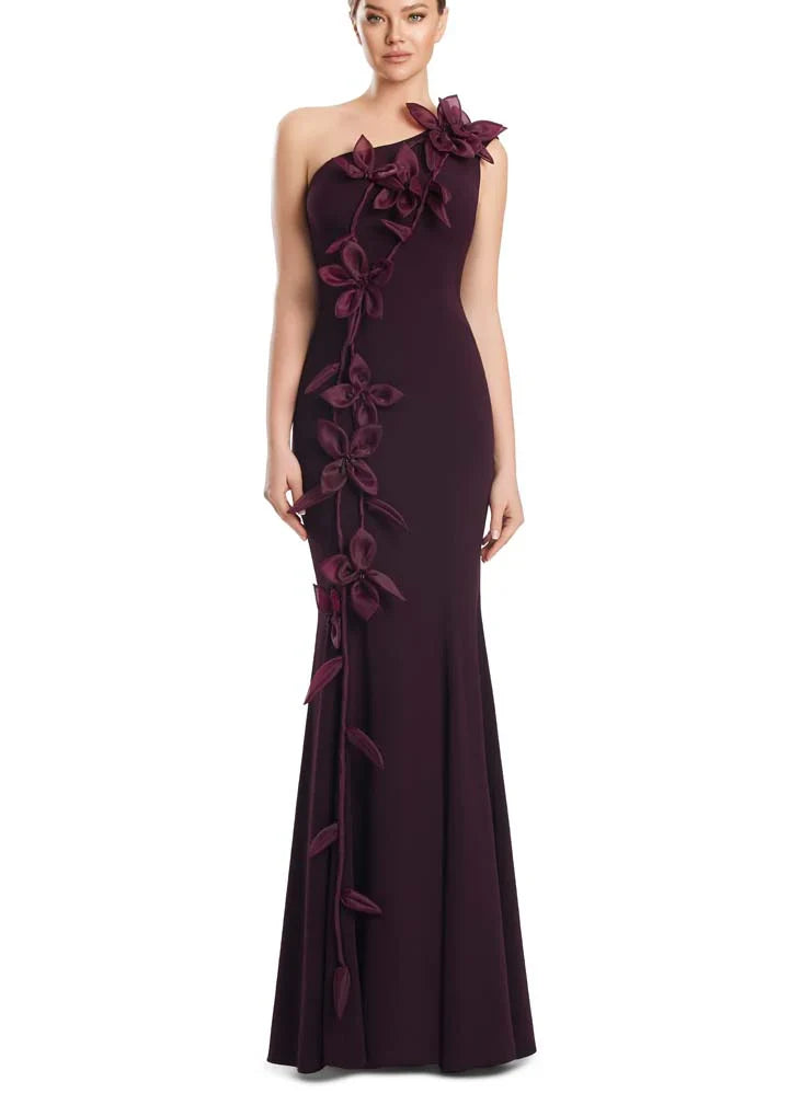 One-Shoulder Floral Appliqué Gown
