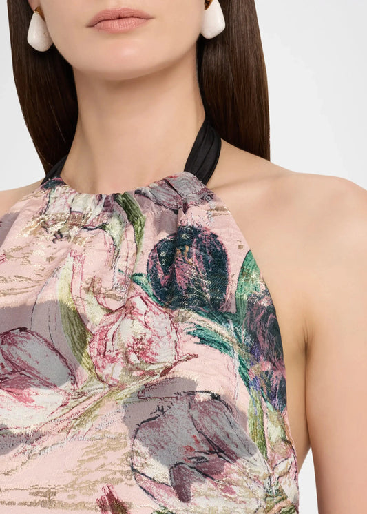 Gizelle Brocade Halter Maxi Dress