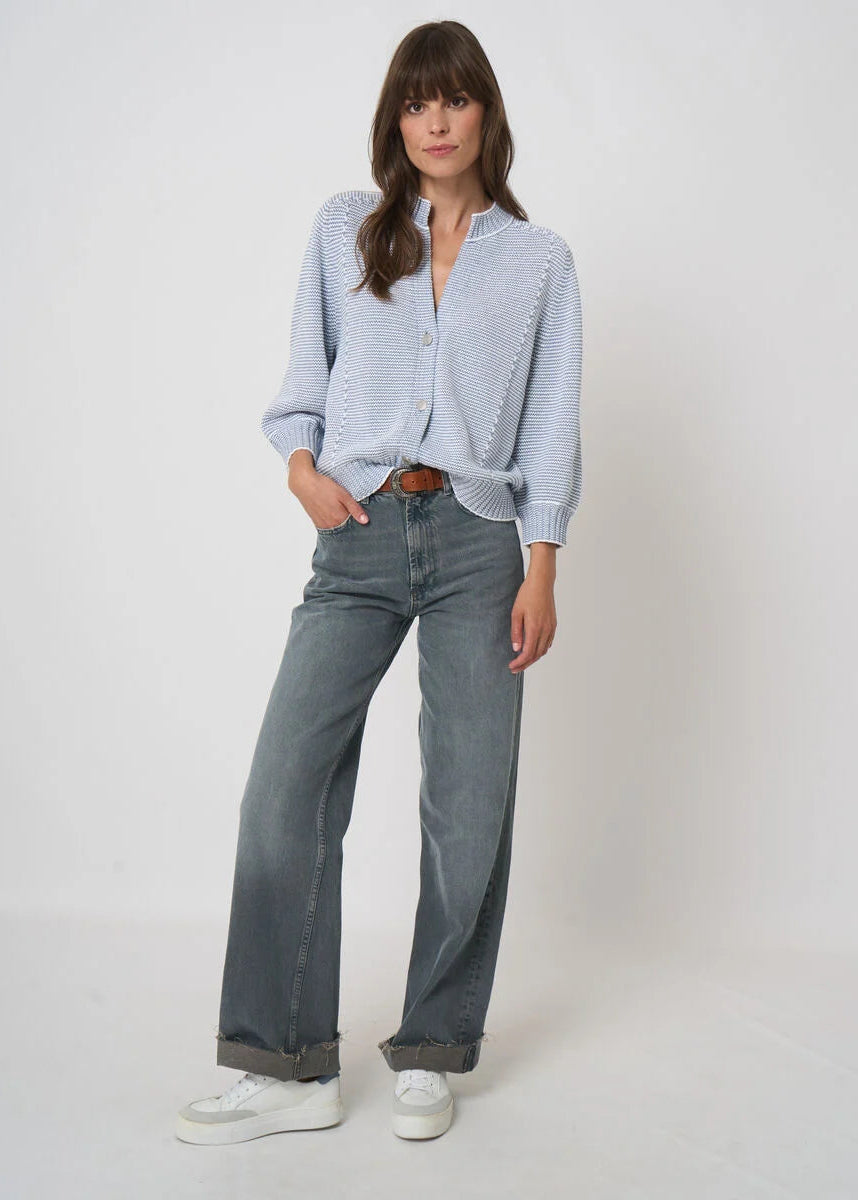 Two-Tone Cotton Stripe Cardigan