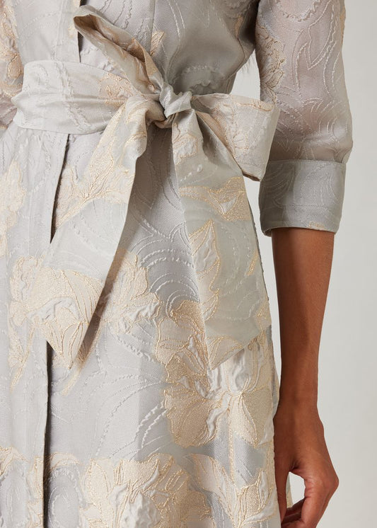 Metallic Floral Jacquard Shirt Waist Gown
