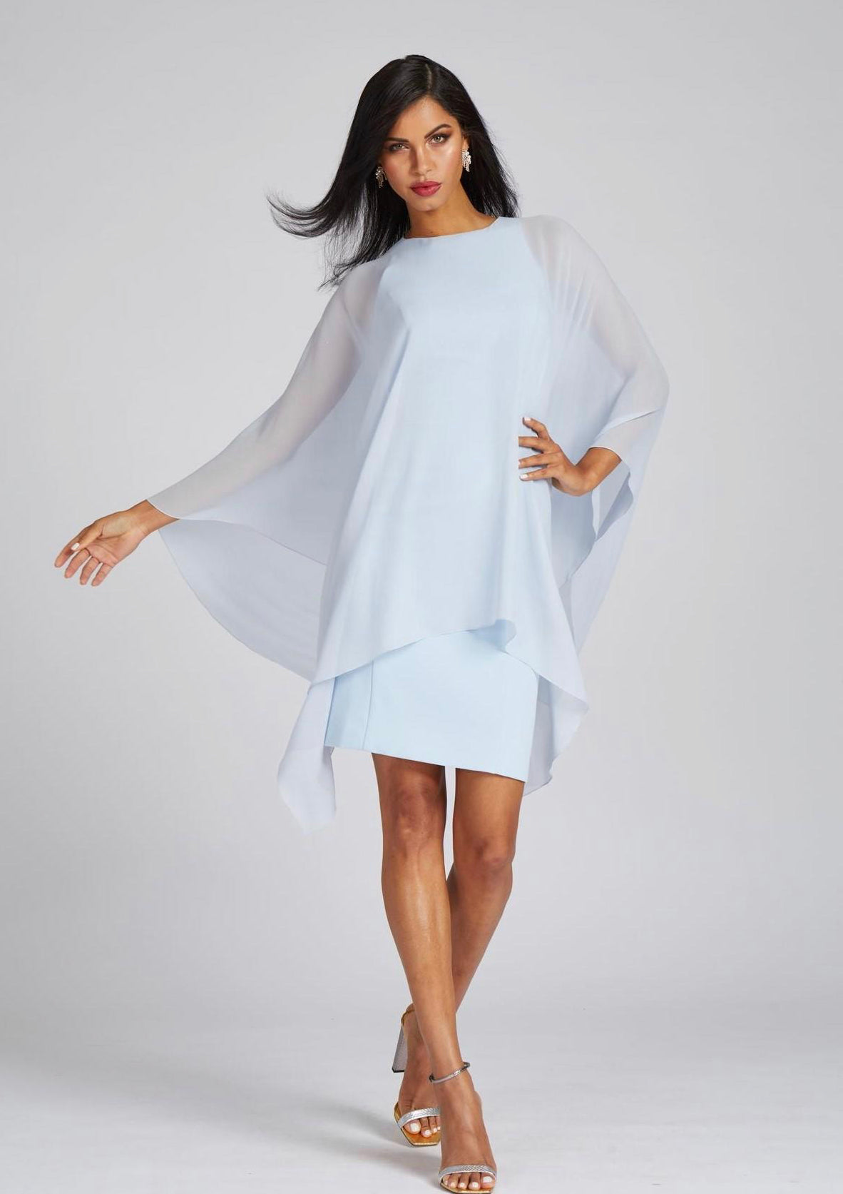 white christmas dresses Chiffon Cape Overlay Sheath Dress – Bella Rose