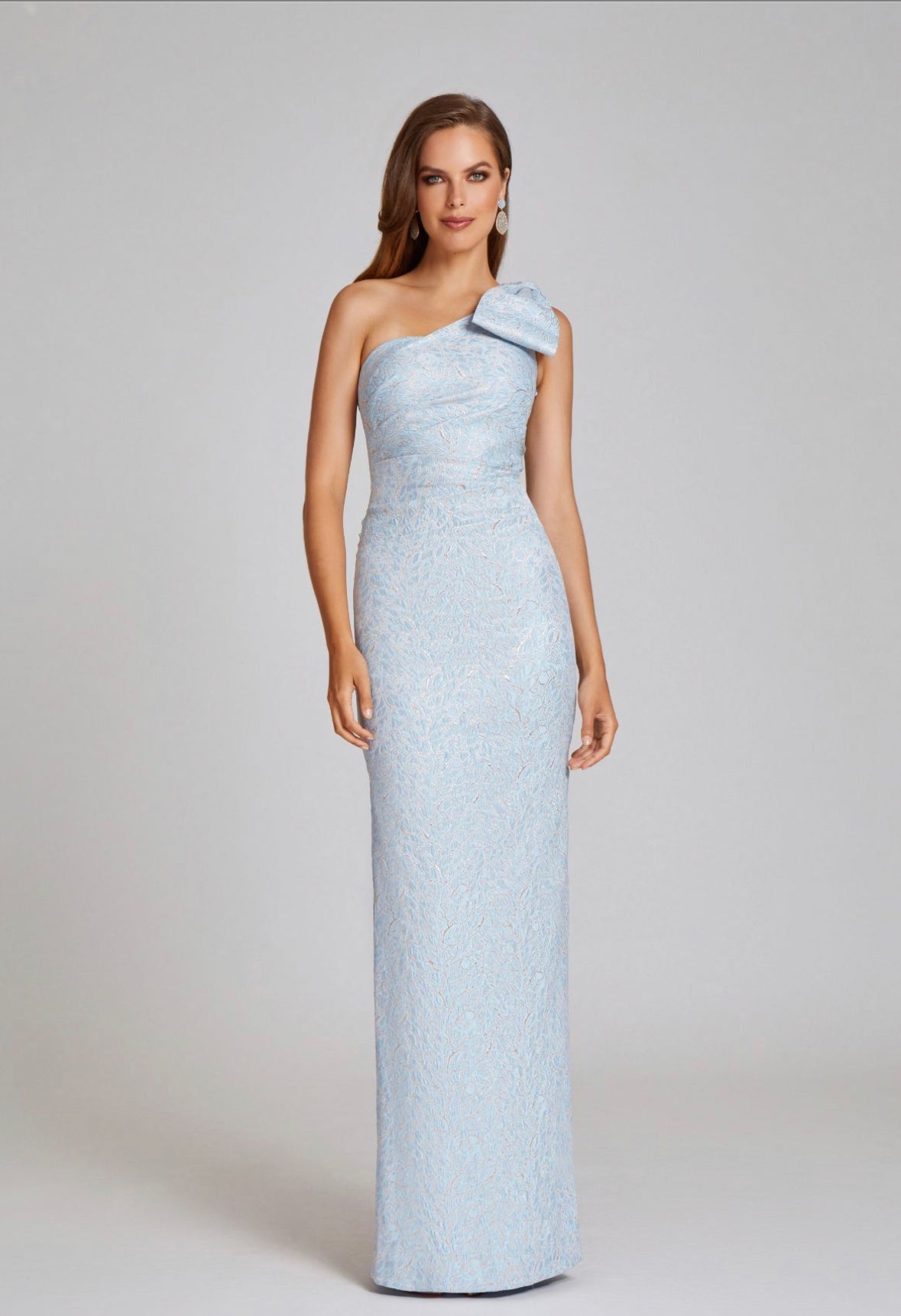 One Shoulder Bow Jaquard Gown