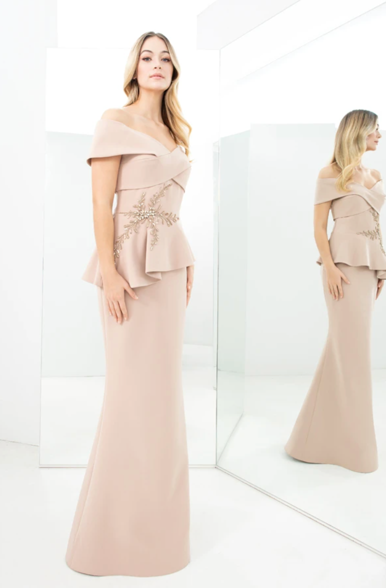 Suntan Peplum Gown – Bella Rose