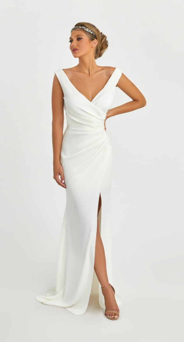 Odessa Stretch Crepe Side Drape Gown