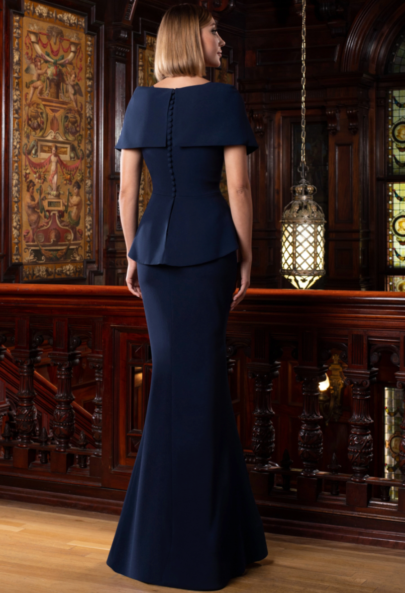 Peplum Gown with Cap Sleeve