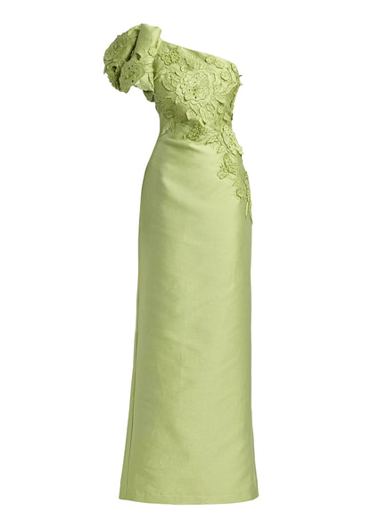 Floral Appliqué One Shoulder Gown