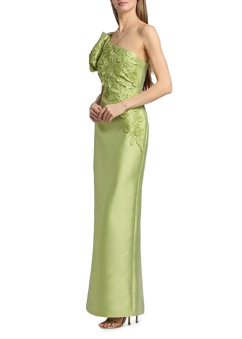 Floral Appliqué One Shoulder Gown