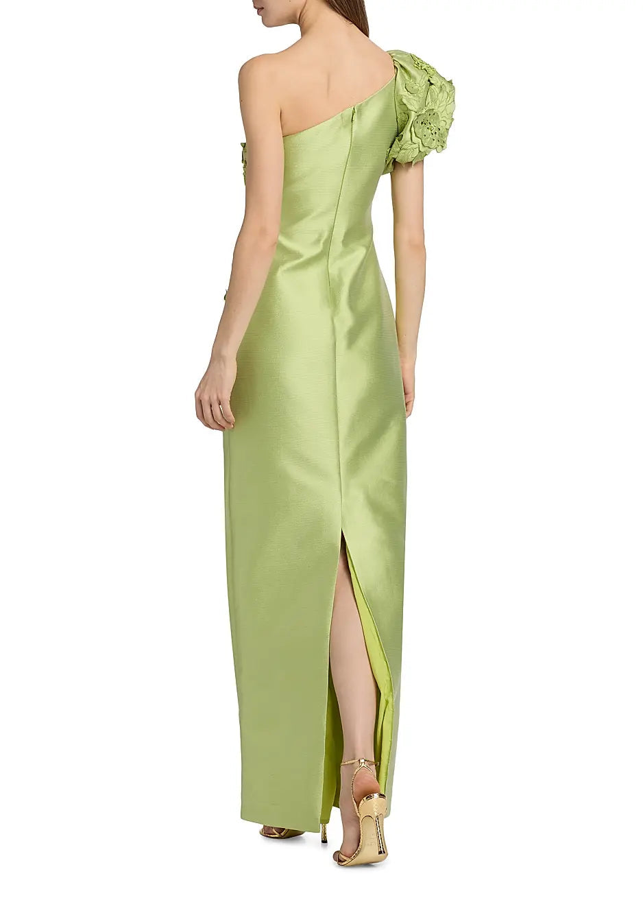 Floral Appliqué One Shoulder Gown