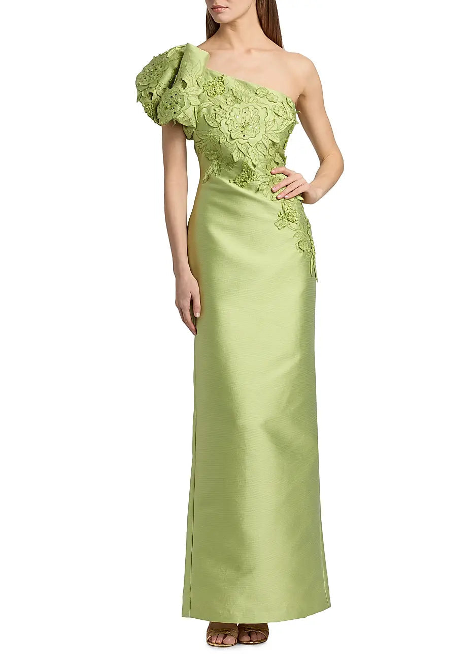 Floral Appliqué One Shoulder Gown