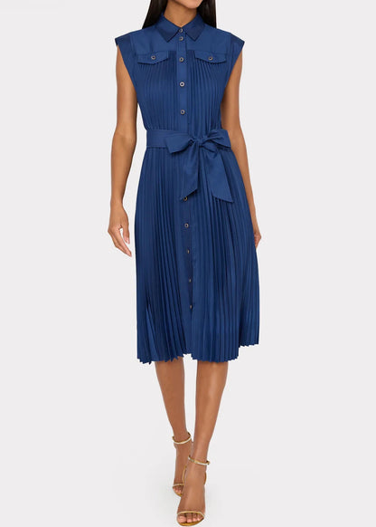 Johanna Pleated Twill Midi Dress