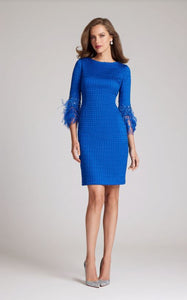 Feather Beaded Trim Boucle Dress