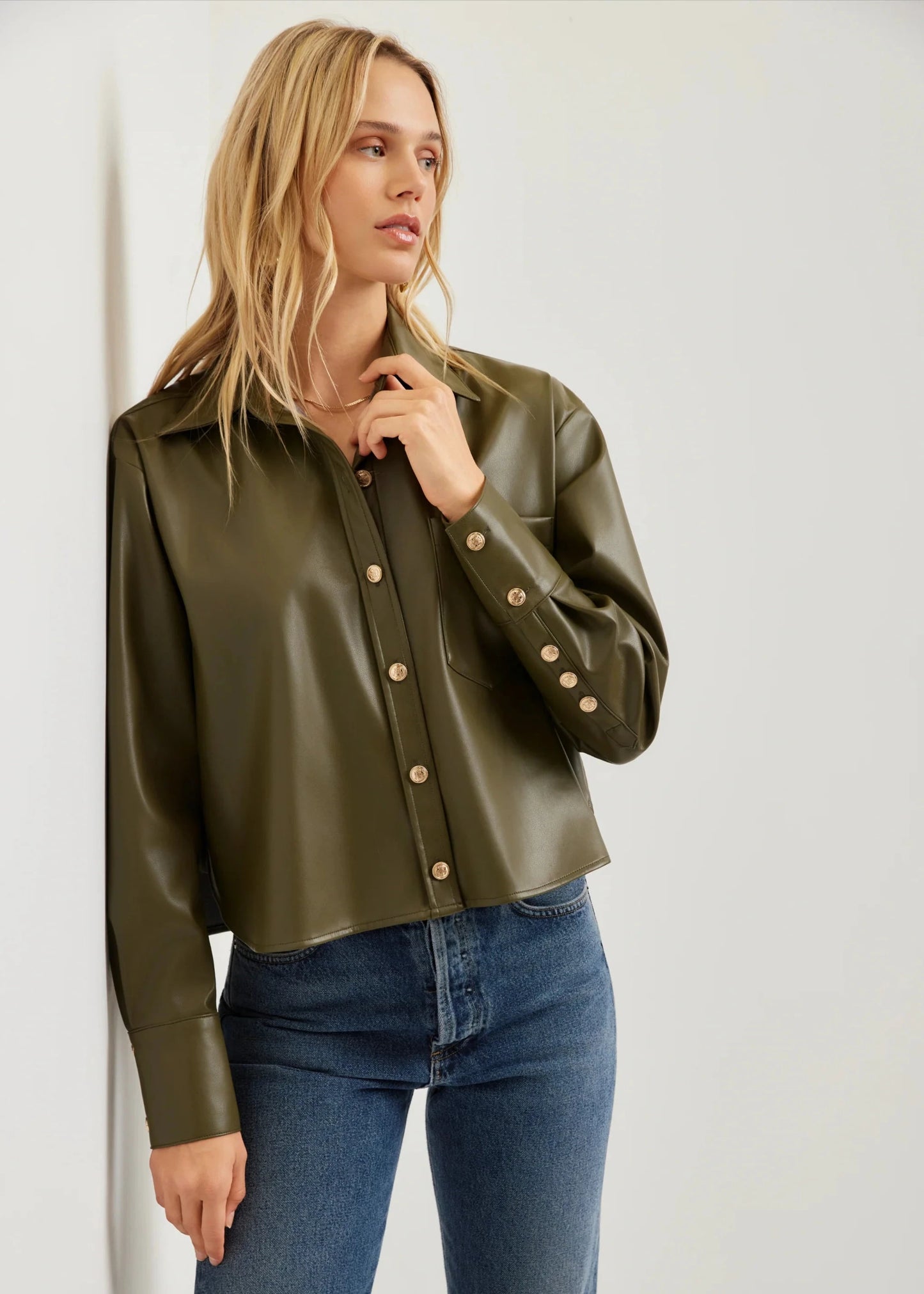 Victoria Faux Leather Button-Up Top