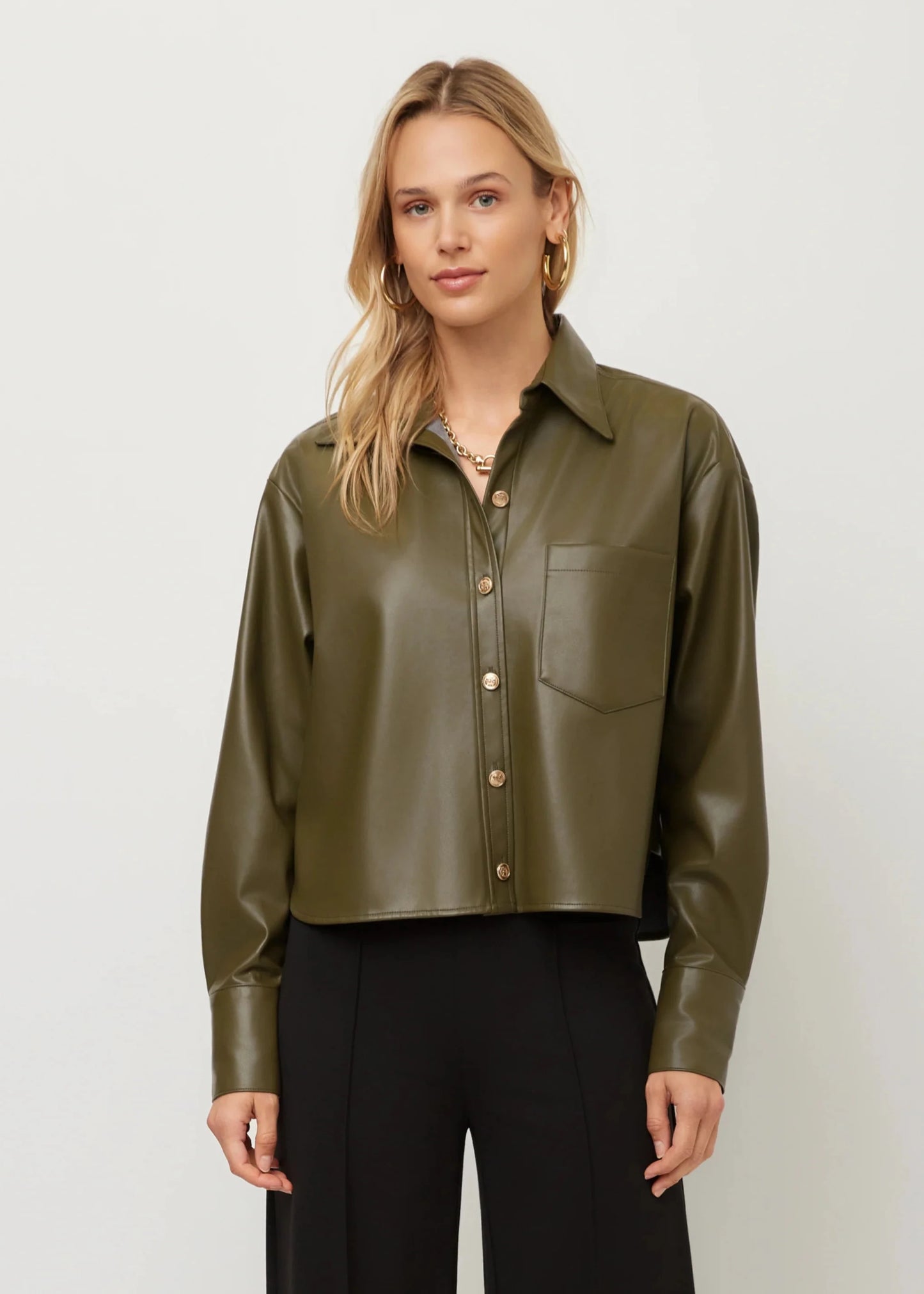 Victoria Faux Leather Button-Up Top