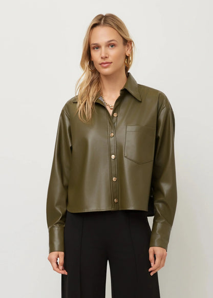 Victoria Faux Leather Button-Up Top