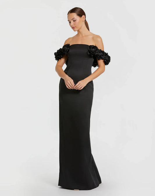 Satin 3D Flower off the shoulder mermaid gown