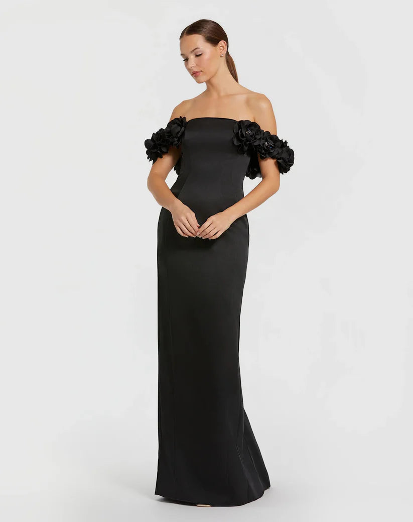 Satin 3D Flower off the shoulder mermaid gown