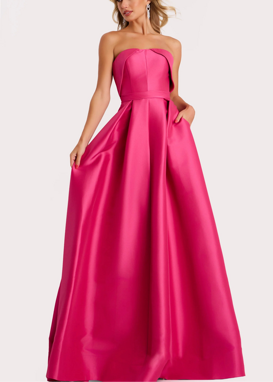 Strapless A-Line Gown with Pleated Bodice