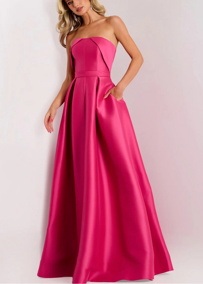 Strapless A-Line Gown with Pleated Bodice