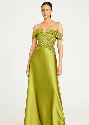 Venus Off Shoulder Draped Gown