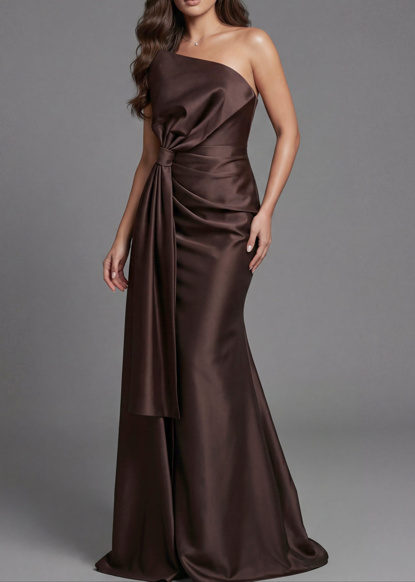 One Shoulder Draped Satin Gown