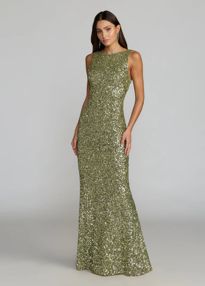 Sequin Open Back Column Gown