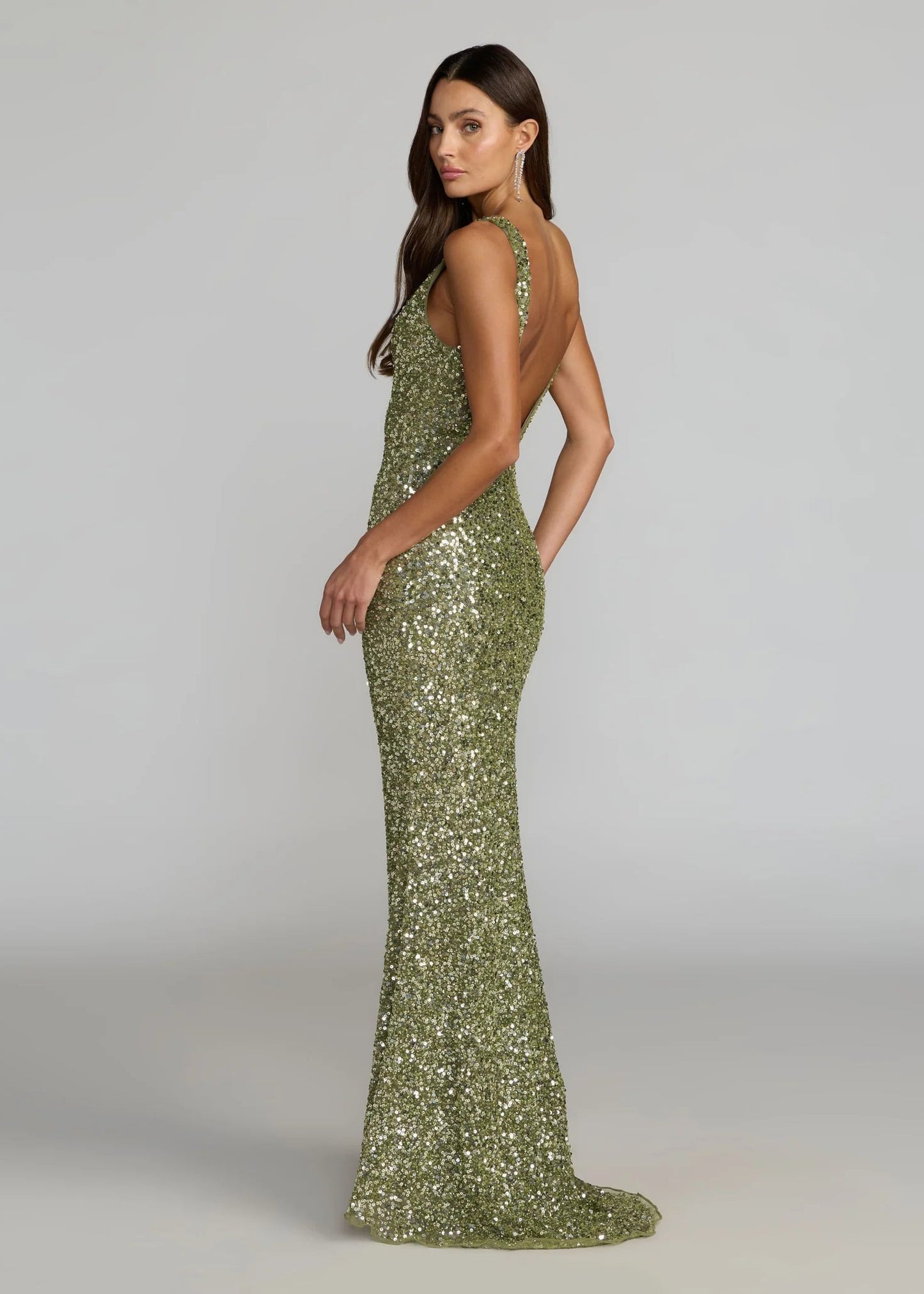Sequin Open Back Column Gown