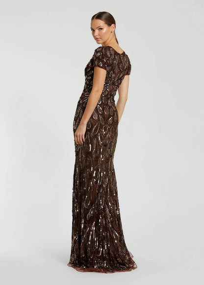 Embellished Deep V Column Gown