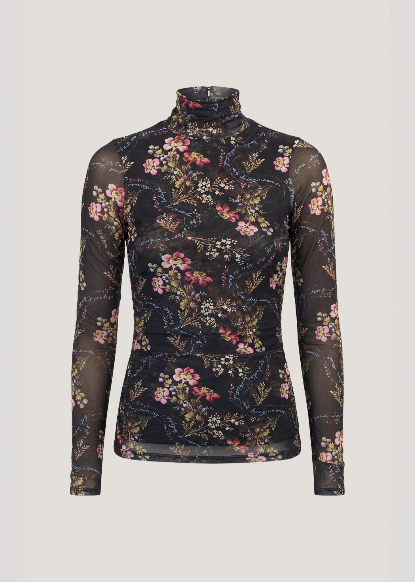 Love Letter Floral Shirred Mesh Turtleneck