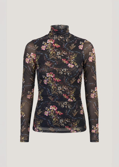 Love Letter Floral Shirred Mesh Turtleneck