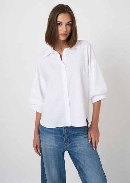Stretch Cotton Poplin Blouse with Layered Sleeves