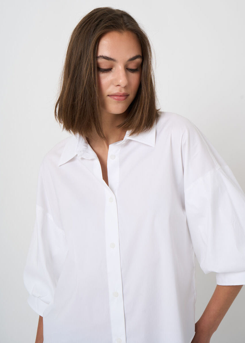 Stretch Cotton Poplin Blouse with Layered Sleeves