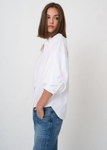 Stretch Cotton Poplin Blouse with Layered Sleeves