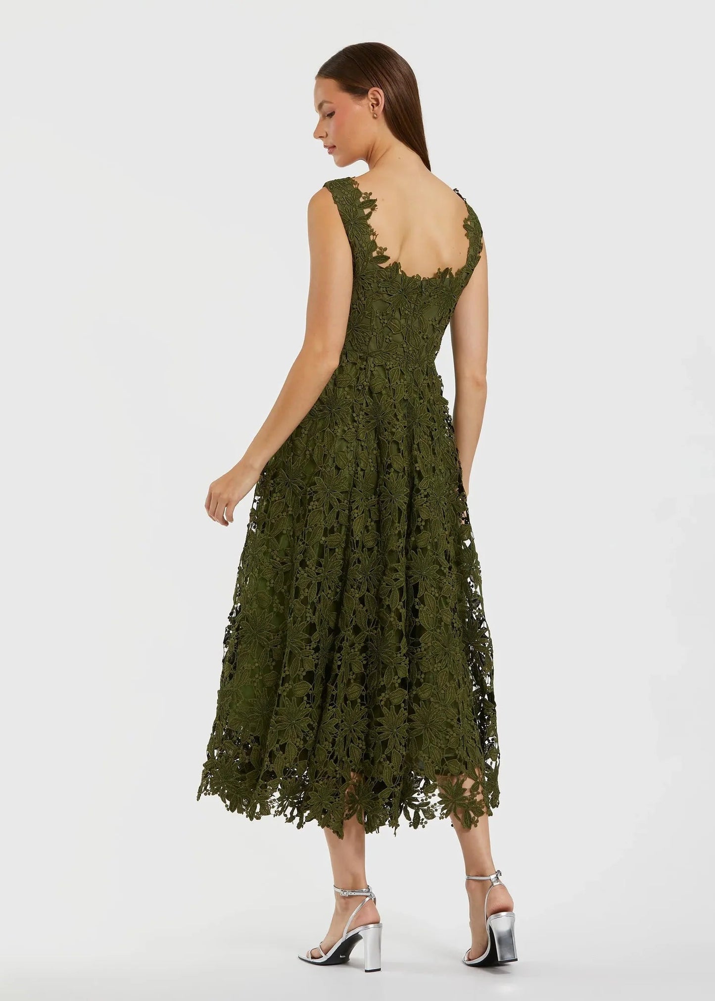 Sleeveless Embroidered Lace A-Line Midi Dress