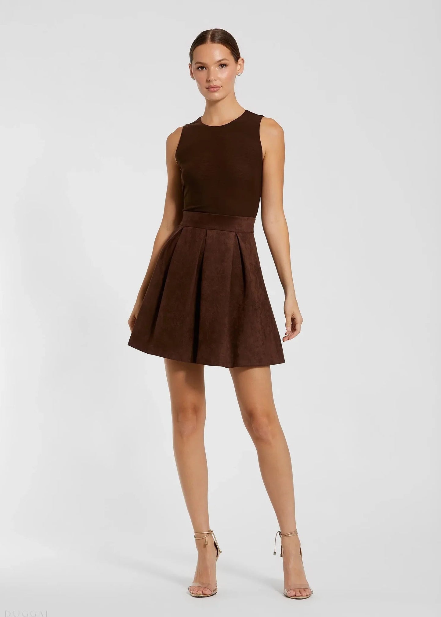 Sleeveless Mesh and Suede A Line Mini Dress