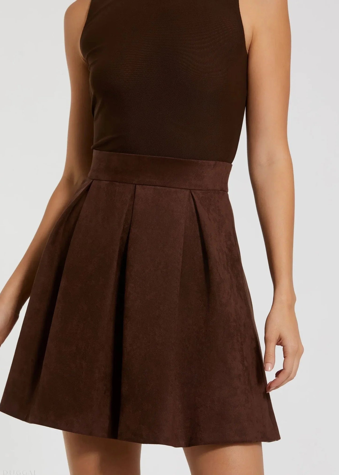 Sleeveless Mesh and Suede A Line Mini Dress