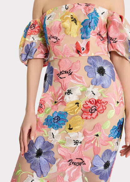 Nira Lily Floral Embroidery Midi Dress