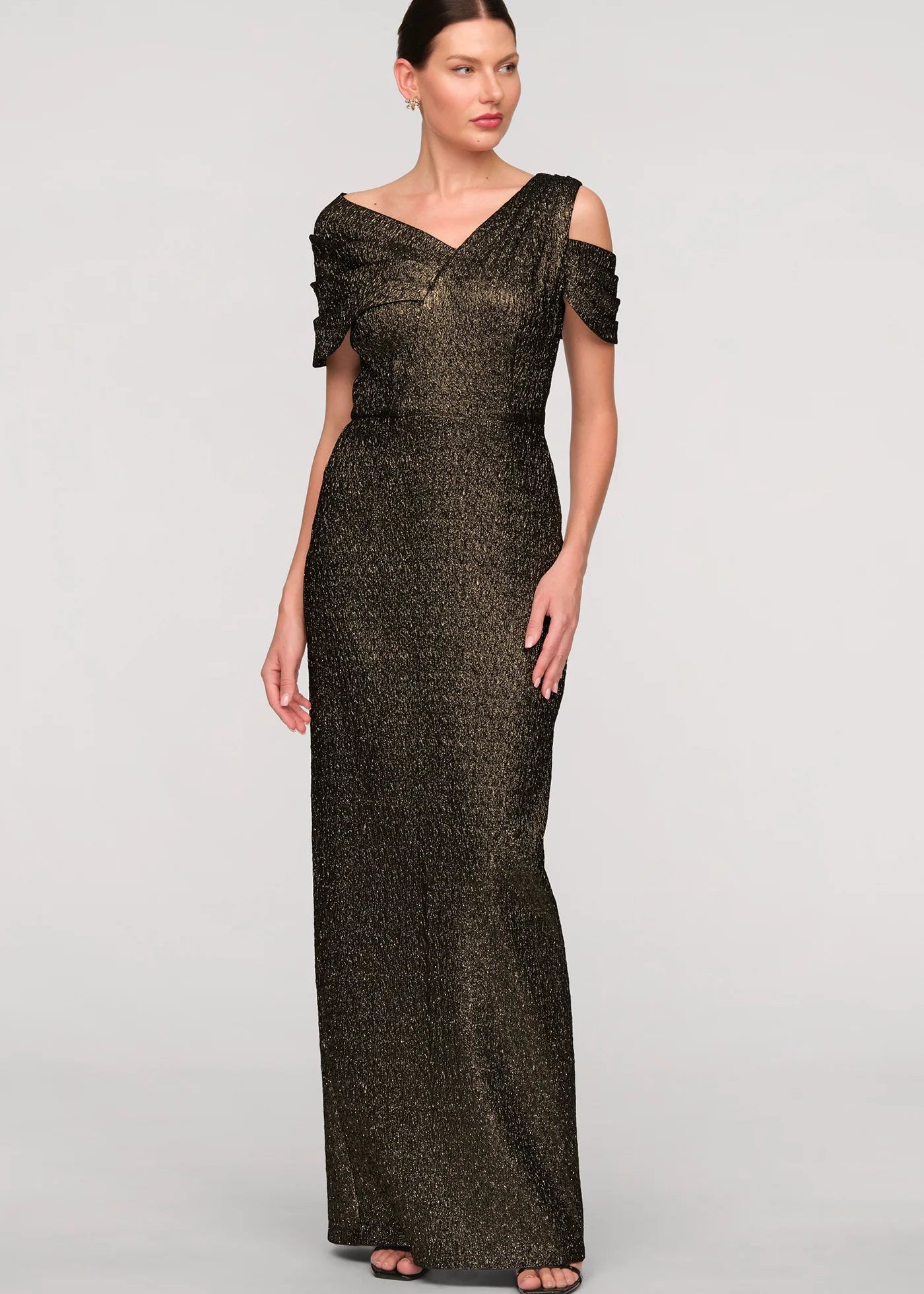 Peach Asymmetric Column Gown