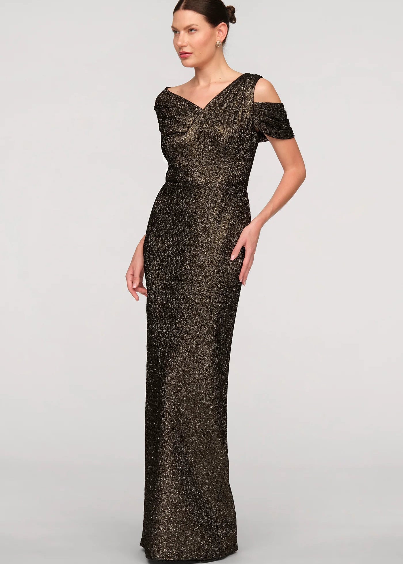 Peach Asymmetric Column Gown