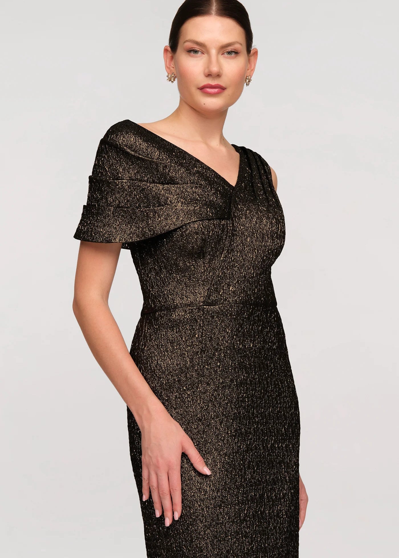 Peach Asymmetric Column Gown